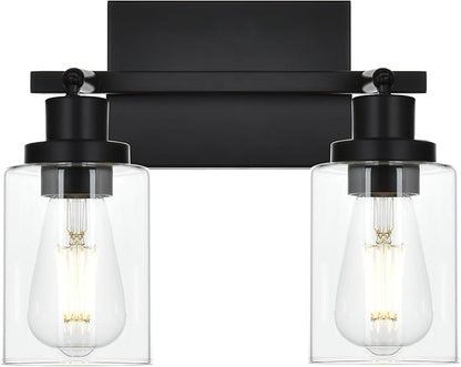 2-Light Track Lighting Kit Black Track Lighting Fixtures Bathroom Wall Sconces Ceiling Mount Kitchen Tracking Lights, Rotatable Spotlight with Clear Glass Shade for Kitchen Shop Hallway