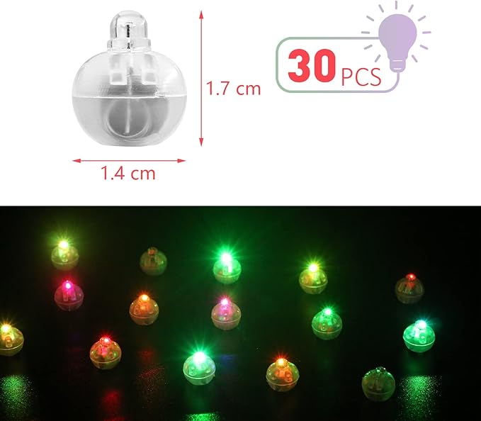 LIHAO 30PCS Mini LED Lights, Flash LED Balloons Light Up Balloons for Party Decorations Neon Party Lights for Paper Lanterns Birthday Party Wedding Easter Eggs Halloween Christmas Decoration-Colorful