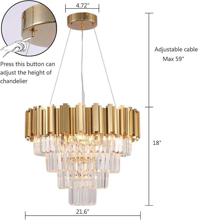 Gold Chandeliers Modern Crystal Chandelier Lighting 7 Lights Round Gold Dining Chandelier Light Fixture Ceiling Bedroom Living Room Entryway 4-Tier Golden 21.6"