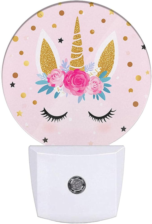 EKOBLA Unicorn Plug-in Night Light, Pink & Gold Polka Dot LED Nightlight with Dusk to Dawn Sensor for Teen Girls Gift