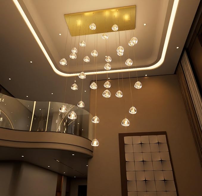HAIXIANG W47.2 x D15.7 x H157 Glam Chandelier Rectangular Chandeliers Bubble Crystal Pendants Light Fixture Dimmable High Ceiling Large Light Antique Gold
