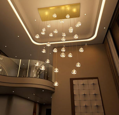 HAIXIANG W47.2 x D15.7 x H157 Glam Chandelier Rectangular Chandeliers Bubble Crystal Pendants Light Fixture Dimmable High Ceiling Large Light Antique Gold