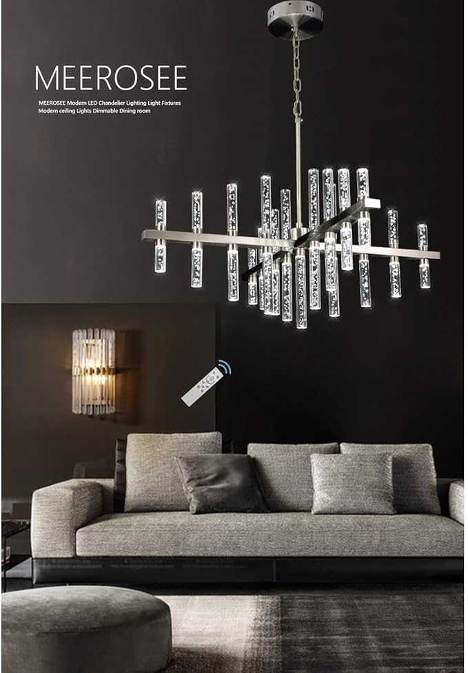Modern Chandelier Lighting Led Pendant Lights Fixture with Acrylic Shade Satin Nickel Island Contemporary Chandeliers 33-Lihgts Ceiling Dining Room Living Dimmable Cool White D31.5