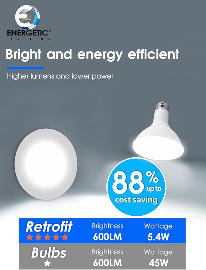 Energetic 4 Inch 5CCT Recessed Lighting, LED Can Lights for Ceiling, Dimmable Downlight, 5.4W, Equivalent 45W, 2700K/3000K/4000K/5000K/6500K Selectable, Damp Rated, Baffle Trim, ETL, 24 Pack