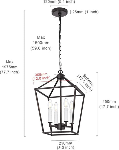 MELUCEE 4-Light Farmhouse Cage Pendant Light in Oil Rubbed Bronze Vintage Chandelier Lantern Hanging Light Fixtures Ceiling with White Candle-Shaped Socket for Kitchen Island, Dining Room, Foyer