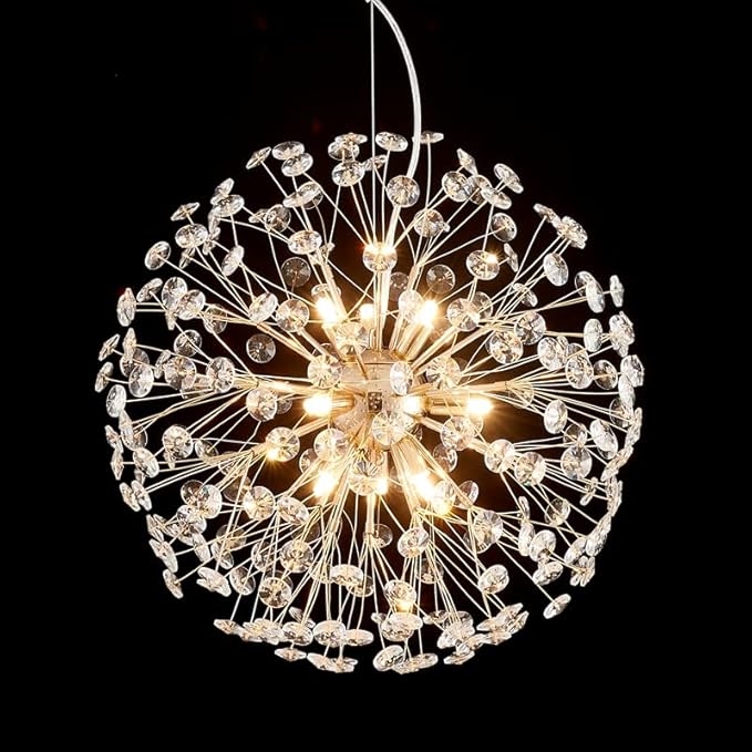 AGV LIGHTING Modern Crystal Chandelier Sputnik Dandelion Pendant Light Fixture, 8-Light Gold Chandelier for Dining Room Living Room Bedroom Foyer