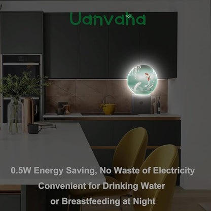 Pond Fish Night Light Two Fishes Jump Over Lake Flowers Branch Sage LED Dusk to Dawn Plug-in Nightlight Auto Sensor for Bedroom Bathroom Hallway Living Room