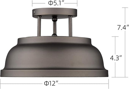 zeyu Farmhouse Semi-Flush Mount Ceiling Light - 2-Light 12 Inch Ceiling Light Fixture for Bedroom Kitchen Hallway, Oil Rubbed Bronze Finish, ZY29-F ORB
