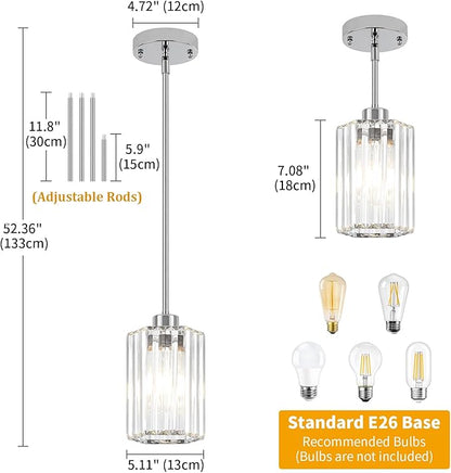 3-Pack Chrome Pendant Lights Kitchen Island Modern Crystal Hanging Pendant Light Hexagonal Mini Chandelier Adjustable Hanging Kitchen Lights for Dining Room Hallway Bedroom Entryway Light Fixture