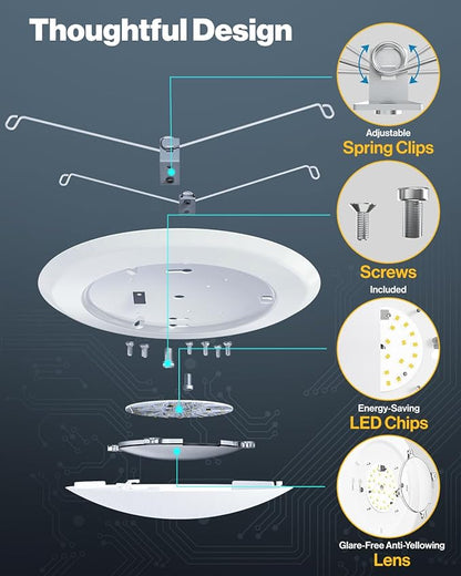 Sunco 48 Pack LED Disc Lights Ceiling 6 Inch, Flush Mount Disk Light, Recessed Can Lighting, 1050 LM, 15W (75W Equivalent), 5000K Daylight, Dimmable, Damp Rated ETL.