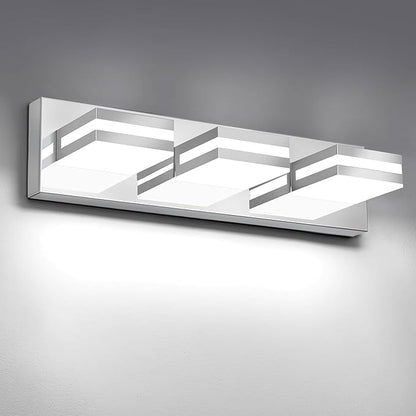 IZORRO LED Modern Bathroom Lights Fixtures(3-Light,Dimmable,360°Rotate),Chrome Acrylic Wall Lighting,Vanity Lights for Bathroom Over Mirror - 6000k 16In （No Assembly Required）