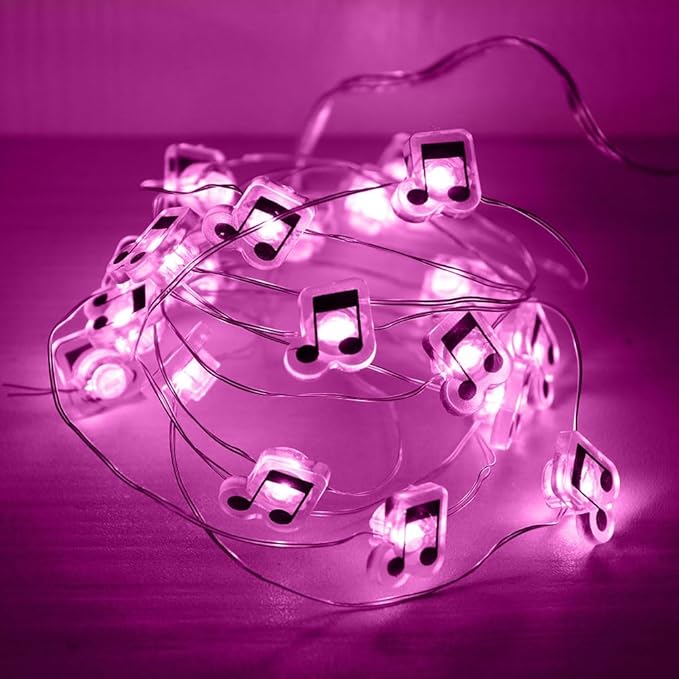 GUOCHENG 6.56ft 20 LED Music Note String Lights, Battery Operated Warm White Music Decorative Fairy Lights, Musical DIY Gift for Music Lover(Purple)