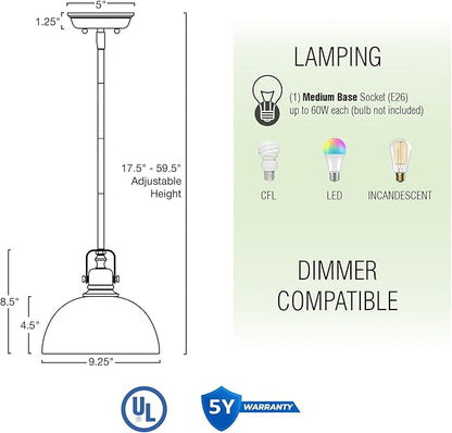 Kira Home Belle 9" Modern Industrial Pendant Light with Dome Shade, Petit Retro Metal Hanging Light, Brushed Brass Finish
