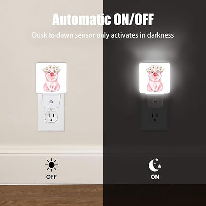 Pink Cute Pig Dusk to Dawn Night Light, Auto Sensor Lamp Home Indoor Stairway Kitchen Corridor, Night Lights Plug into Wall Decor, Boys Girls Women Men Room Gifts