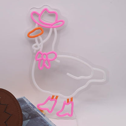 Pink Cowboy Goose Neon Sign, Funny Duck LED Light Up Sign, Western Cowgirl Boots Dimmable USB-Powered Neon Sign for Bedroom, Birthday Gift, Party, Bar, Game Room, Home, Café, and Wall Décor