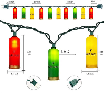 8.5FT LED Shotgun Shell String Lights with 10 Multicolor Novelty 3D Bullets Holiday Decor for Christmas,Mexican Fiesta,Summer Parties,Indoor/Outdoor Patio Bedroom Lighting (Green Wire)