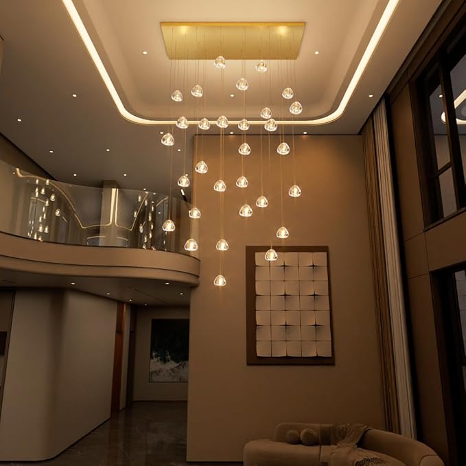 HAIXIANG W47.2 x D15.7 x H157 Glam Chandelier Rectangular Chandeliers Bubble Crystal Pendants Light Fixture Dimmable High Ceiling Large Light Antique Gold