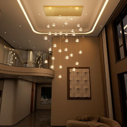HAIXIANG W47.2 x D15.7 x H157 Glam Chandelier Rectangular Chandeliers Bubble Crystal Pendants Light Fixture Dimmable High Ceiling Large Light Antique Gold