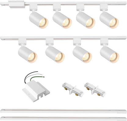 8-Light LED Track Lighting Kit with 6.6FT H Track Lighting Rails & Floating Canopy Connector, GU10 Track Light Kit, Modern Kitchen Track Lighting Fixtures Ceiling Spot Light, White (No Bulbs)