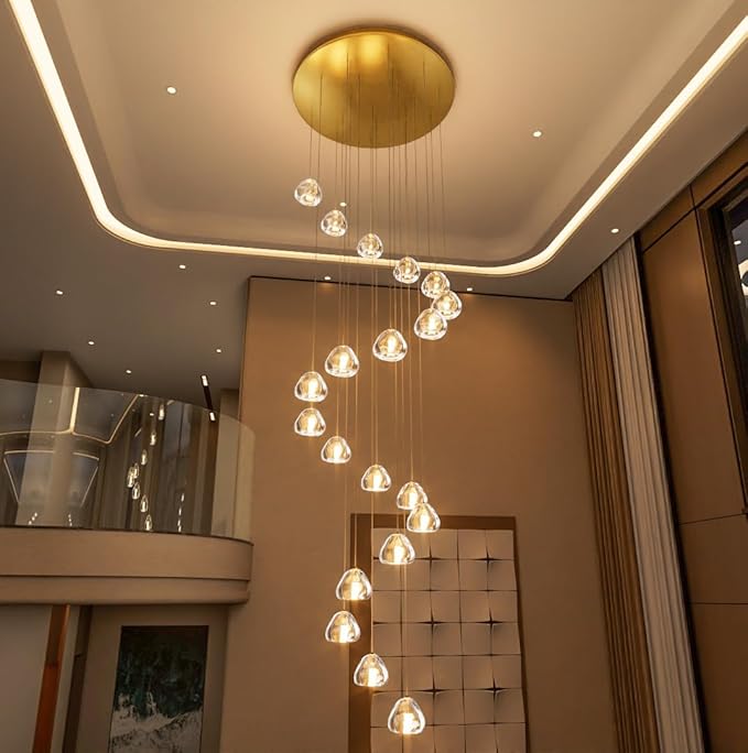 HAIXIANG LED Glam Chandelier 138 inches Long Light Luxury Crystal Ceiling Chandeliers Remote Dimmable High Ceiling Pendants Lighting Fixtures Gold 20 Lights