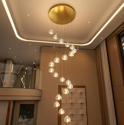 HAIXIANG LED Glam Chandelier 138 inches Long Light Luxury Crystal Ceiling Chandeliers Remote Dimmable High Ceiling Pendants Lighting Fixtures Gold 20 Lights