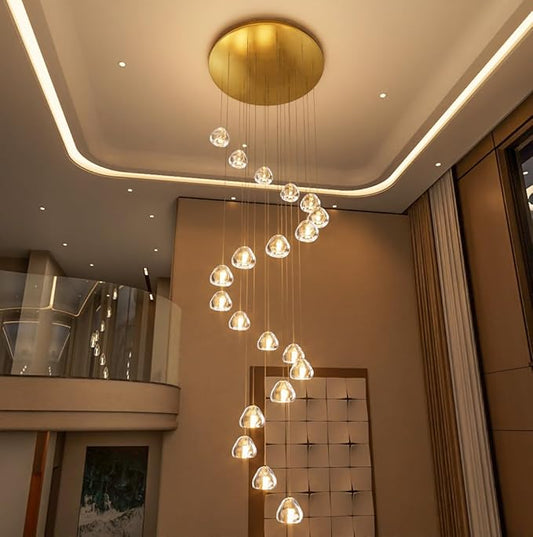HAIXIANG LED Glam Chandelier 138 inches Long Light Luxury Crystal Ceiling Chandeliers Remote Dimmable High Ceiling Pendants Lighting Fixtures Gold 20 Lights