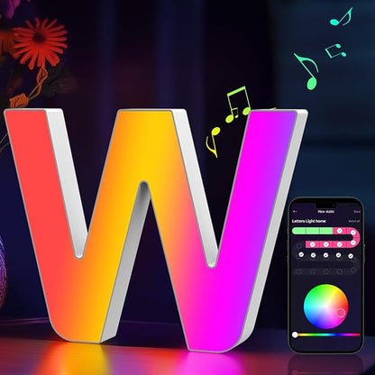 Light Up Letters Marquee Letter - Music Sync RGB Color Changing LED Lights Letter Logo Game Lights for Girls Women Party Birthday Christmas Valentine's Day Wall Desktop Decoration (MRGB-W)