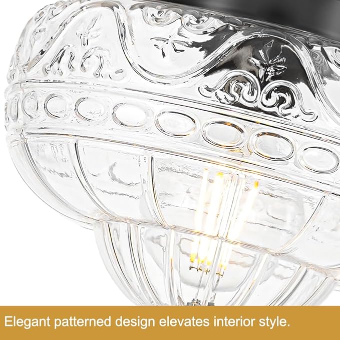 Vintage Pendant Light, Matte Black Pendant Lights Kitchen Island with Unique Thickened Glass, Hanging Lighting Fixtures with Adjustable Chain, Chandelier for Kitchen, Island, Dining Room, Entryway