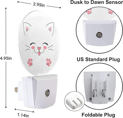 EKOBLA Happy Cat Plug-in Night Light, Cute Kitten with Pink Paw LED Nightlight with Sensor for Bathroom Decor