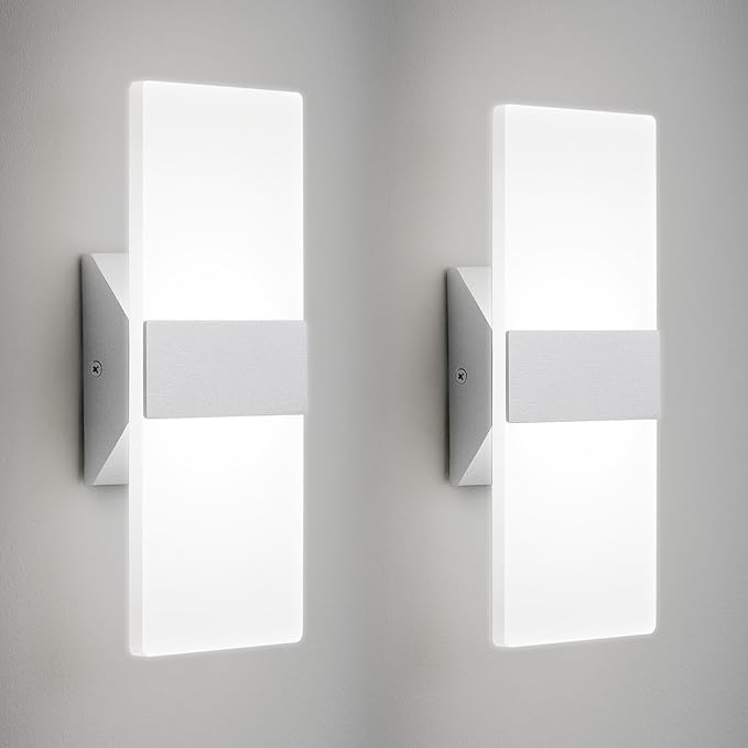 Modern LED Wall Sconces Set of Two, 12 Inch Indoor Dimmable Brushed Nickel Wall Lights, 12W 2700K-5000K Adjustable, Hardwired Acrylic Wall Sconces for Living Room Bedroom Hallway, ETL