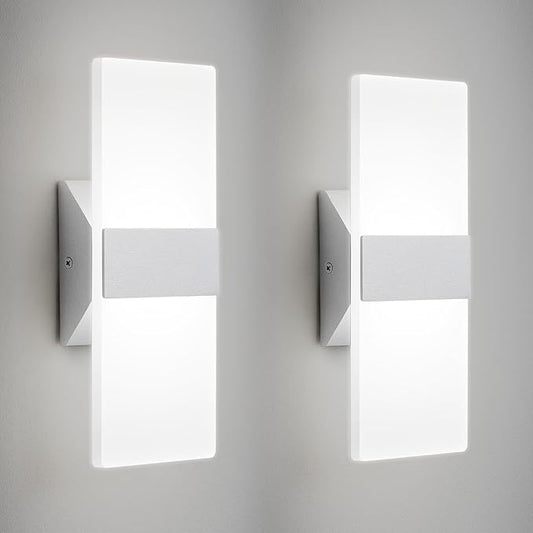 Modern LED Wall Sconces Set of Two, 12 Inch Indoor Dimmable Brushed Nickel Wall Lights, 12W 2700K-5000K Adjustable, Hardwired Acrylic Wall Sconces for Living Room Bedroom Hallway, ETL