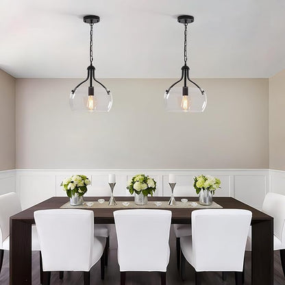 1-Lights Modern Pendant Lights Kitchen Island, Matte Black Pendant Light Fixtures with 11.8" Clear Glass Shade, Industrial Hanging Chandelier for Kitchen Entryway Bedroom Foyer