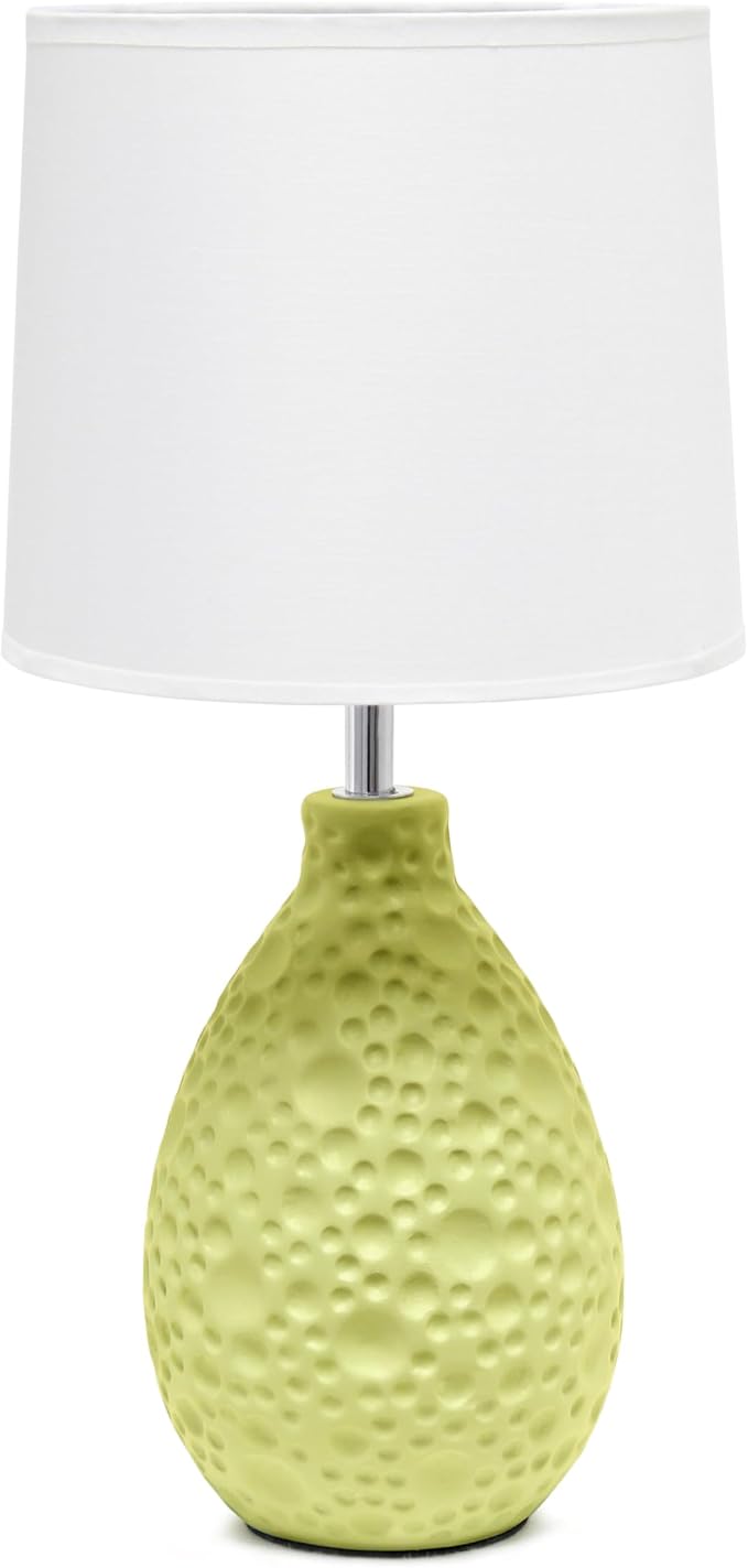 Simple Designs LT1193-GRN 14.17" Refined and Textured Oval Stucco Ceramic Table Lamp, for Living Room, Bedroom, Office, Green