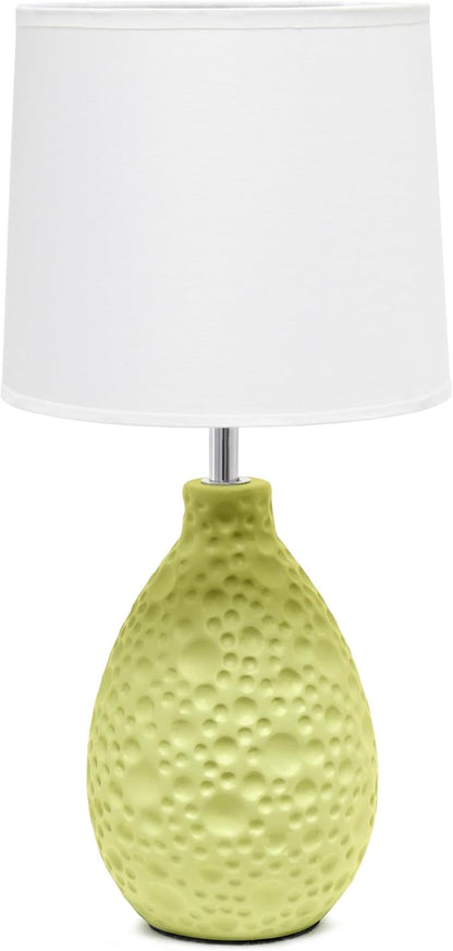 Simple Designs LT1193-GRN 14.17" Refined and Textured Oval Stucco Ceramic Table Lamp, for Living Room, Bedroom, Office, Green