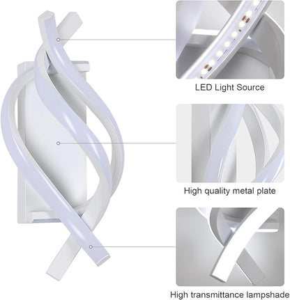 Modern LED Wall Sconce 21W Indoor Wall Sconces Light Cool White 6500K Spiral Design Wall Mounted LED Lamp for Bedroom Stairwells Living Room Hallway Office (White, 6500K)