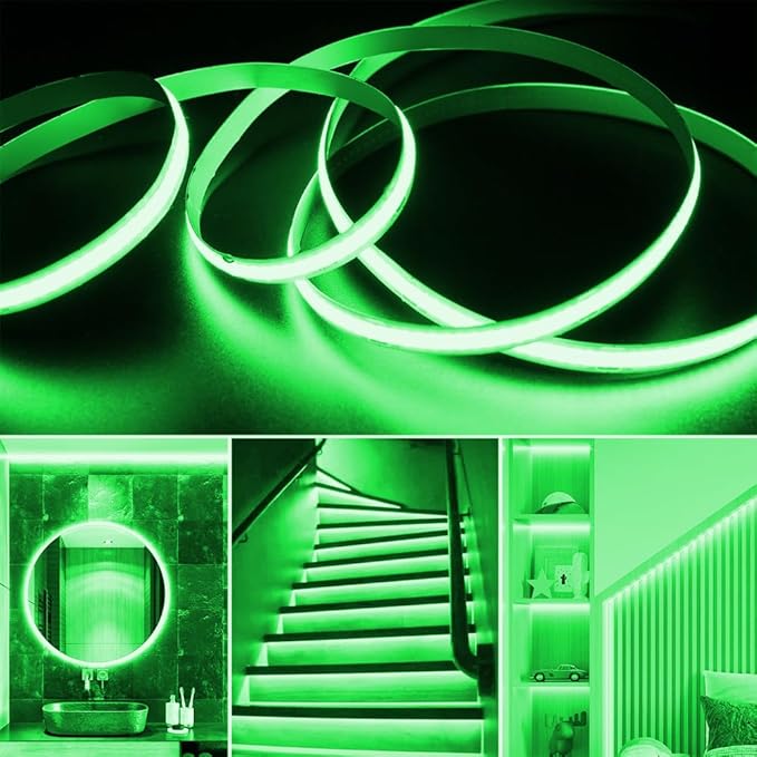 Battery Powered COB Led Strip Lights, 4.92Ft Battery Operated Green LED Strip Light, High Brightness Flexible LED Tape Lights for Room, Cabinet, Bedroom, Kitchen, Party, Home DIY Indoor Deco