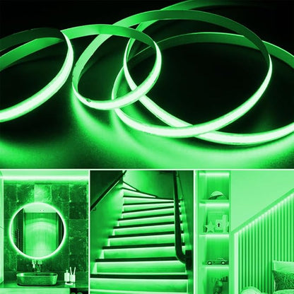Battery Powered COB Led Strip Lights, 4.92Ft Battery Operated Green LED Strip Light, High Brightness Flexible LED Tape Lights for Room, Cabinet, Bedroom, Kitchen, Party, Home DIY Indoor Deco