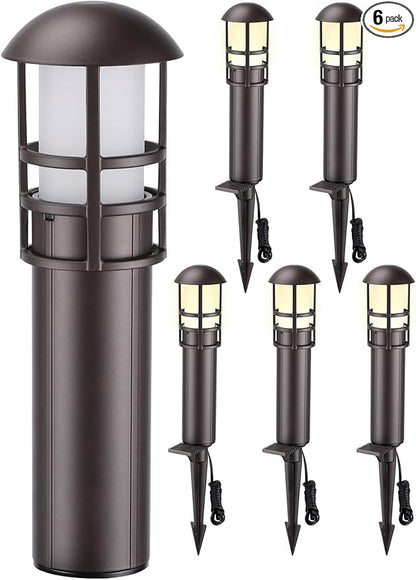 LEONLITE Low Voltage Landscape Pathway Lights 3W Landscape Lighting 12-24V LED Bollard Path Lights Wired CRI90+ Aluminum Pathway Lighting for Walkway Yard Garden, ETL, 3000K Warm White, Pack of 6
