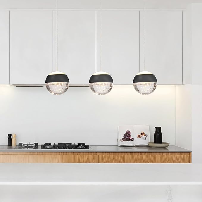 JoollySun Crystal Pendant Light Fixture: Modern Black Mini Hanging Lights for Kitchen Island Bathroom