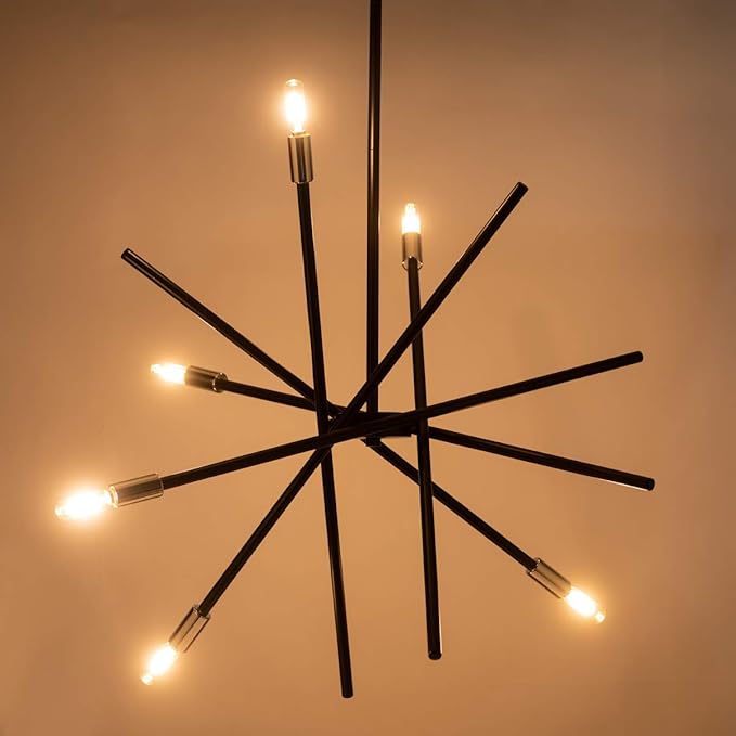 VILUXY Modern Sputnik Chandelier 6 Lights Black Linear Ceiling Pendant Light Fixture Mid Century Hanging Chandelier for Dining Room Living Room Foyer Staircase 31.5 inches