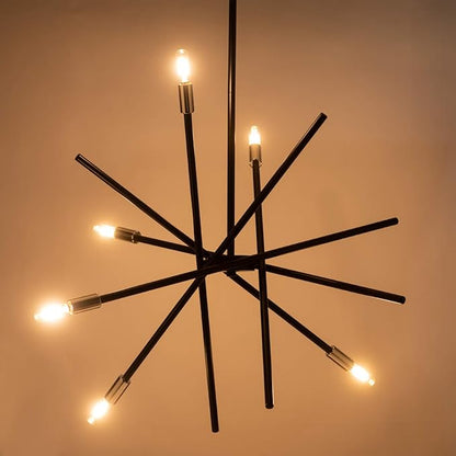 VILUXY Modern Sputnik Chandelier 6 Lights Black Linear Ceiling Pendant Light Fixture Mid Century Hanging Chandelier for Dining Room Living Room Foyer Staircase 31.5 inches