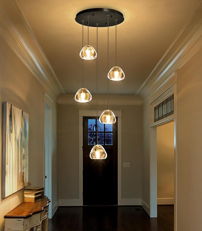HAIXIANG Modern Glam Chandelier LED Kitchen Pendant Lights Island Lighting Remote Dimmable Fixtures Bubble Crystal Floating Chandelier Black Corner Pendants Light