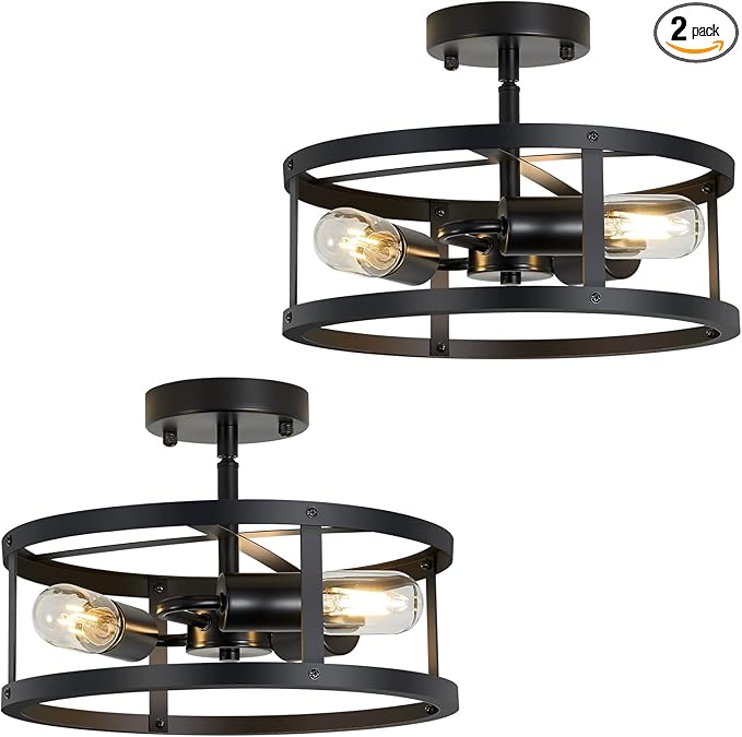 SKEJAO Semi Ceiling Light Fixture,3-Light Black Flush Mount Ceiling Light,13 Inch Hallway Light fixtures Ceiling,Light Fixtures Ceiling Mount for Farmhouse,Kitchen (2, 13.1 inch)