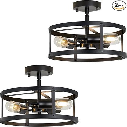 SKEJAO Semi Ceiling Light Fixture,3-Light Black Flush Mount Ceiling Light,13 Inch Hallway Light fixtures Ceiling,Light Fixtures Ceiling Mount for Farmhouse,Kitchen (2, 13.1 inch)