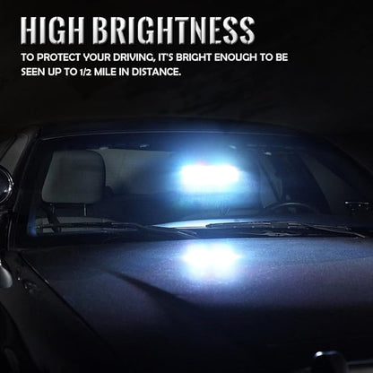 Xprite White LED Emergency Dash Strobe Light, Interior Windshield Safety Warning Flashing Lights w/Suction Cups, 12V Windshield Visor Light Bar for Police Law Enforcement Volunteer Vehicles Trucks
