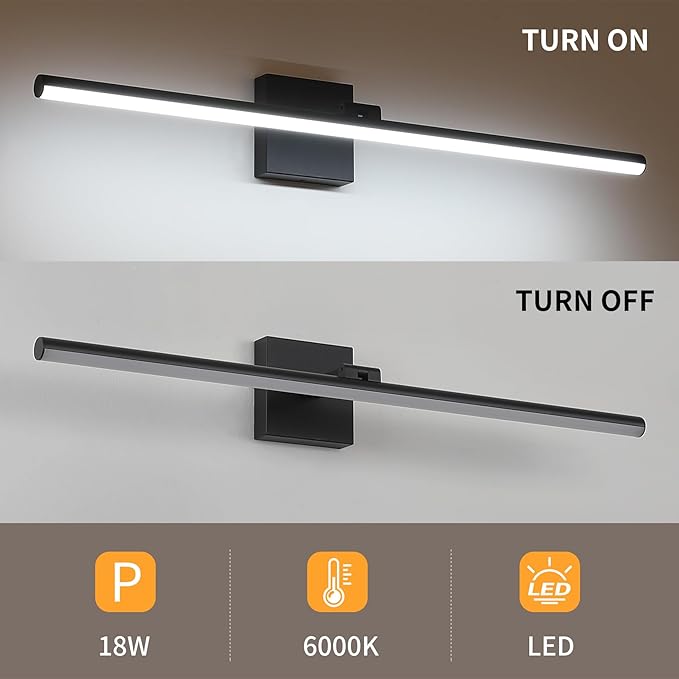 LED Bathroom Vanity Light, Modern Bathroom Light Fixture Over Mirror (Cool White 6000K), Vanity Light Bar with Angle Adjustable, 32 Inch, Black