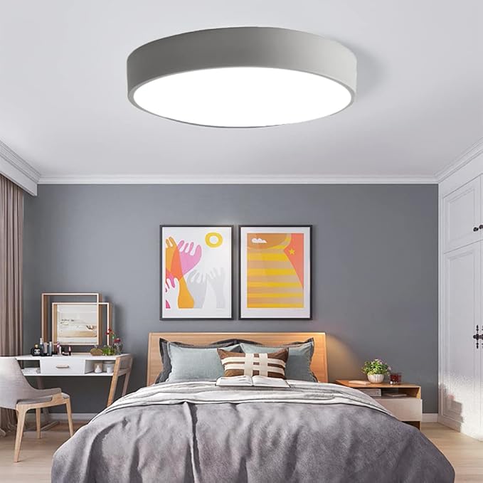 LED Ceiling Light Fixture,16 Inch Modern Round Recessed Ceiling Lights, Dimmable Light,Grey 24W Close to Ceiling Lighting Flush Mount Living Room Bedroom,3000K-6000K