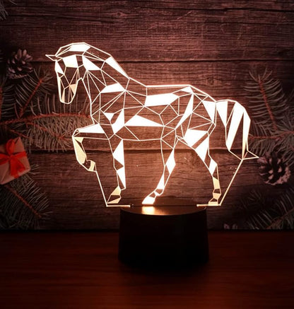 Horse 3D Illusion Night Light, 16 Colors Dimmable LED Bedside Lamp with Touch & Remote Control, USB & Battery Powered Home Decor for Bedroom, Living Room & Holiday Settings