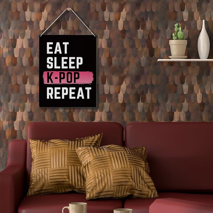 K-Pop Decor, Eat Sleep K-Pop Repeat Room Decor Wood Sign, Girls K-Pop Gifts Rustic Anime Lovers Wooden Hanging Plaque for Home Living Room Girl Bedroom Wall Art Decoration