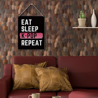 K-Pop Decor, Eat Sleep K-Pop Repeat Room Decor Wood Sign, Girls K-Pop Gifts Rustic Anime Lovers Wooden Hanging Plaque for Home Living Room Girl Bedroom Wall Art Decoration